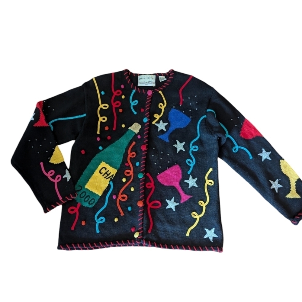 Vtg Marisa Christina Cardigan  Millennium Whimsical New Years 2000   sz S - Picture 13 of 15